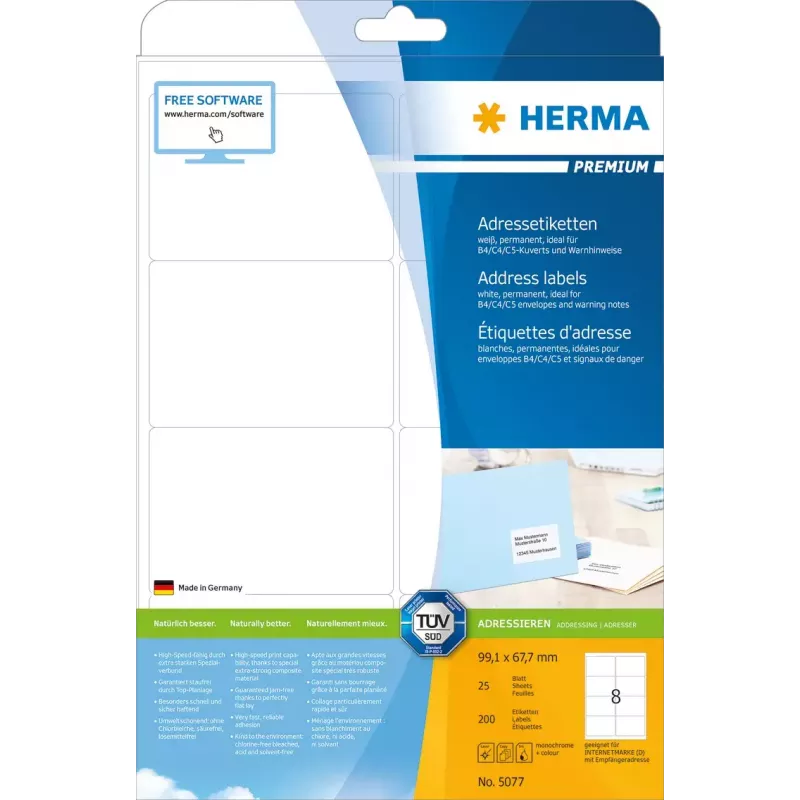 Aadressisildid Premium HERMA 5077 A4 99,1x67,7 mm 200 tk