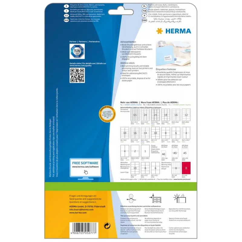 Aadressisildid Premium HERMA 5077 A4 99,1x67,7 mm 200 tk