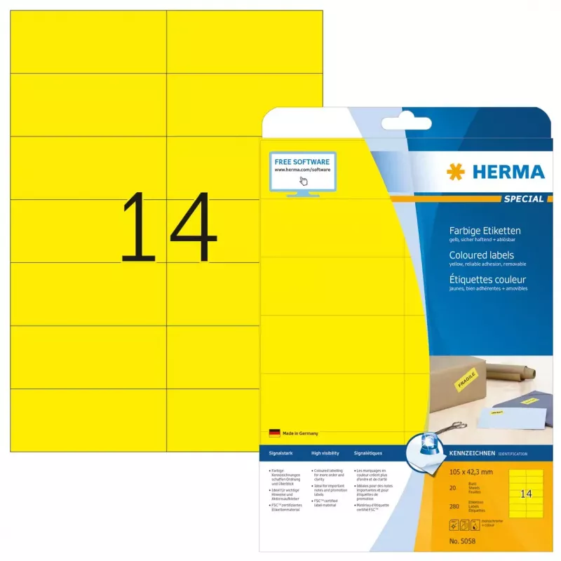 Isekleepuvad sildid HERMA 5058 kollased 105x42,3 mm 280 tk