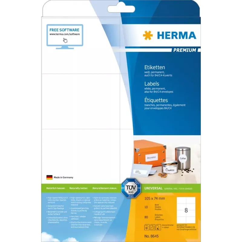 Isekleepuv silt HERMA 8645 Ristkülikukujuline valge