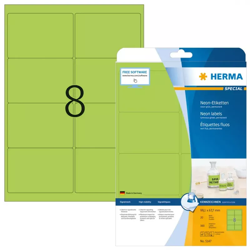 Sildid HERMA Neon A4 99,1x67,7 mm 160 tk