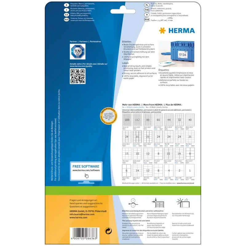 Isekleepuv printerisilt HERMA Labels Premium A4 210x148 mm