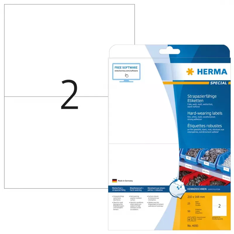 Isekleepuv printerisilt HERMA Labels vastupidav A4 210x148 mm