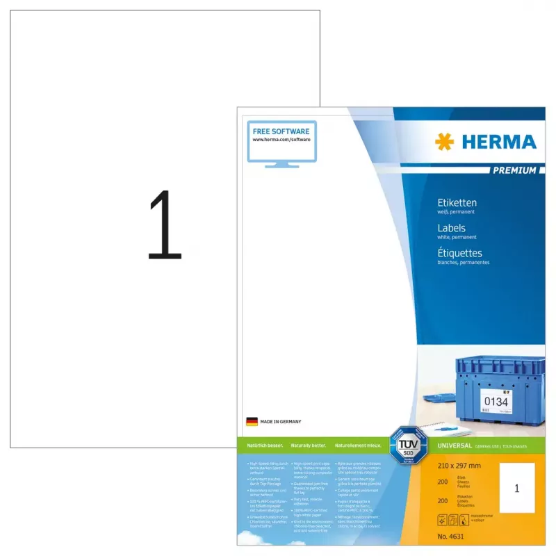 Sildid HERMA Premium A4 210x297 mm valge paber matt 200 tk