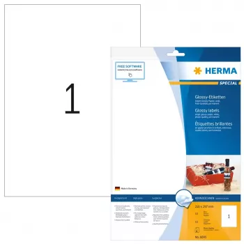 Isekleepuv printerisilt HERMA Inkjet läikivad sildid A4 210x297 mm valge paber läikiv 10 tk.
