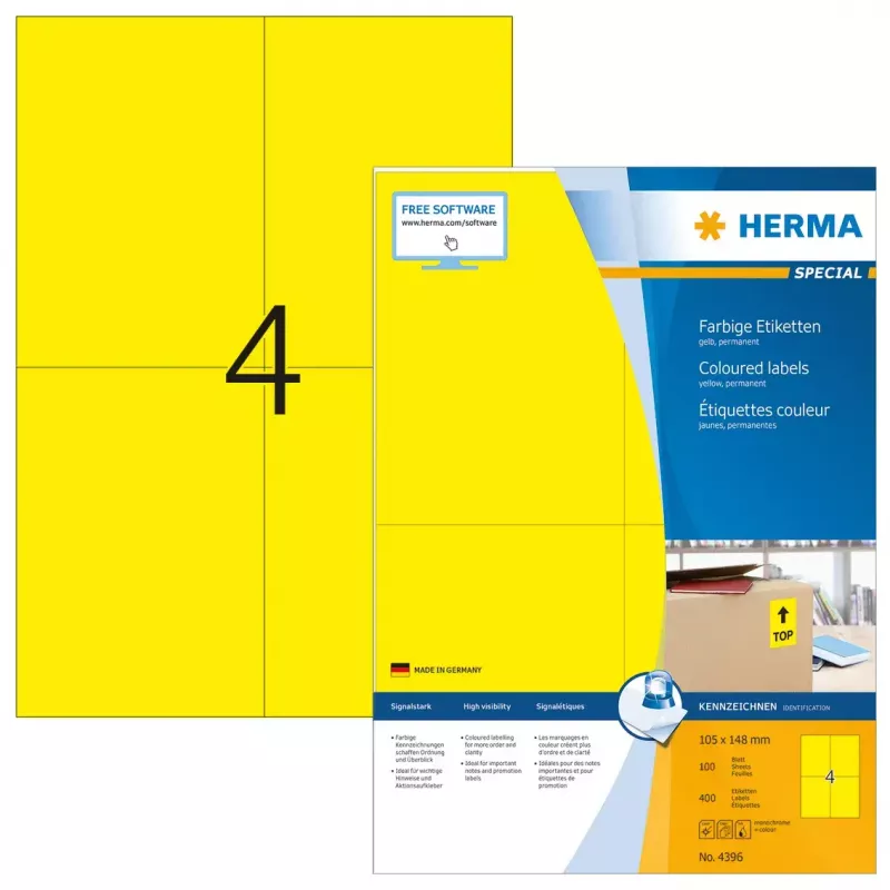 Isekleepuv printerisilt HERMA Värvilised sildid A4 105x148 mm kollane paber matt 400 tk