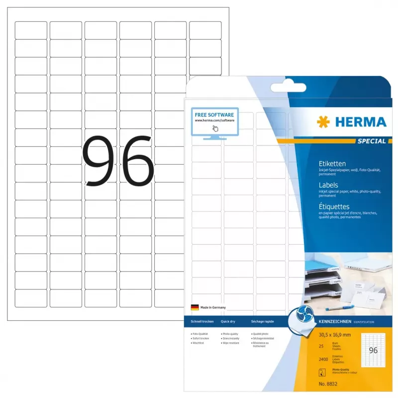 Tindiprinteri sildid HERMA A4 30,5x16,9 mm 2400 tk