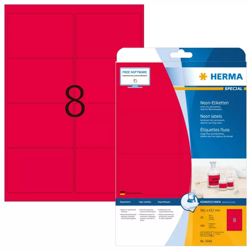 Isekleepuv printerisilt HERMA Neon sildid A4 99,1x67,7 mm