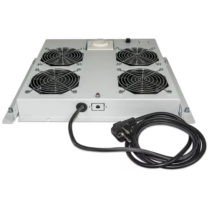Intellinet 4-ventilaatoriga ventilatsiooniseade 19-tollistele riiulitele, katusepaigaldus, termostaadiga, hall