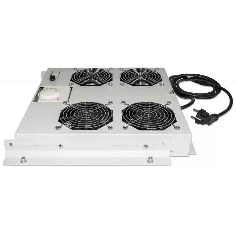 Intellinet 4-ventilaatoriga ventilatsiooniseade 19-tollistele riiulitele, katusepaigaldus, termostaadiga, hall