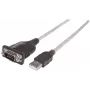 Manhattan USB-A Serial-liidese muundurkaabel, 45 cm, Isane-Isane, Serial/RS232/COM/DB9, FTDI FT232RL kiip, Windows 11-ga ühilduv (ka varasemad opsüsteemid), Must/Hõbedane kaabel, Kolmeaastane garantii, Ekvivalent ICUSB2321F.