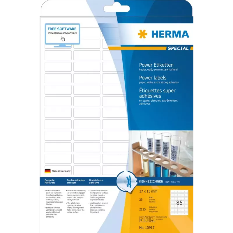 Isekleepuv printerisilt HERMA A4 37x13 mm valge, eriti tugev nakkuvus, 2125 tk