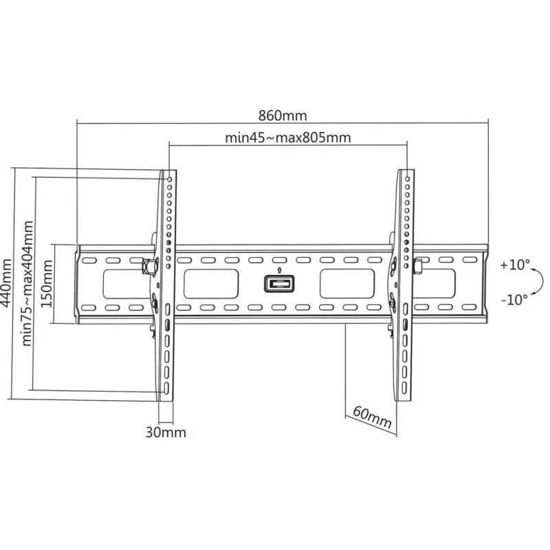 Manhattan Wall Mount for TV & Monitors (Tiltable), For screens 37 inch to 75 inch, VESA compatibility: all between 200x200mm to 800x400mm - check the dimensions of the four mounting holes on back of screen to ensure it fits, Max 75kg, Must, Bracket