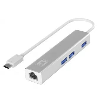 LevelOne Gigabit USB-C võrguadapter koos USB-jaoturiga, juhtmega, USB USB-C, Ethernet, 1000 Mbit/s, hõbedane