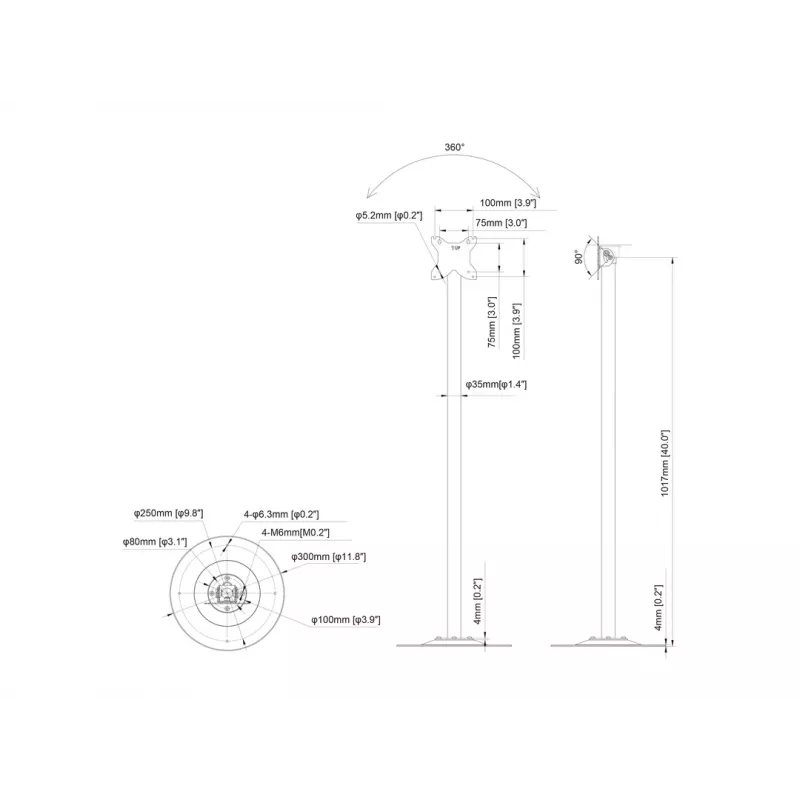 Multibrackets M Pro Series ühe postiga põrandaalus 10 kg kandevõimega 17,8–76,2 cm