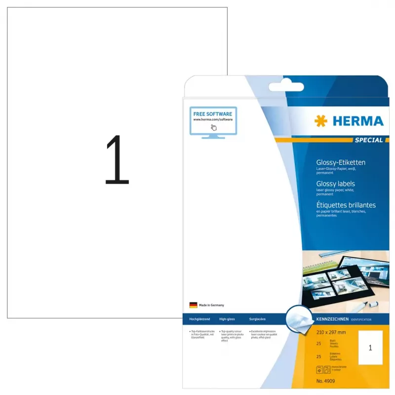 Isekleepuv printerisilt HERMA Labels A4 210x297 mm valge paber läikiv 25 tk