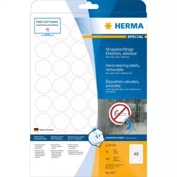 Isekleepuv silt HERMA 4571 eemaldatav valge 960 tk