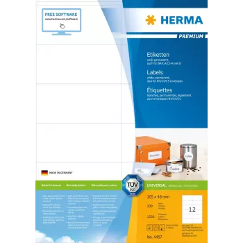 Etiketid HERMA Premium A4 105x48 mm valge paber matt 1200 tk
