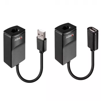 Lindy 60m USB 1.1 Cat.6 pikendaja Basic, võrgusaatja ja -vastuvõtja, 60 m, 12 Mbit/s, Cat5e, Cat6, must, plastik