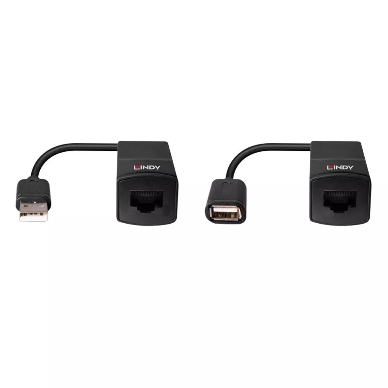 Lindy 60m USB 1.1 Cat.6 pikendaja Basic, võrgusaatja ja -vastuvõtja, 60 m, 12 Mbit/s, Cat5e, Cat6, must, plastik