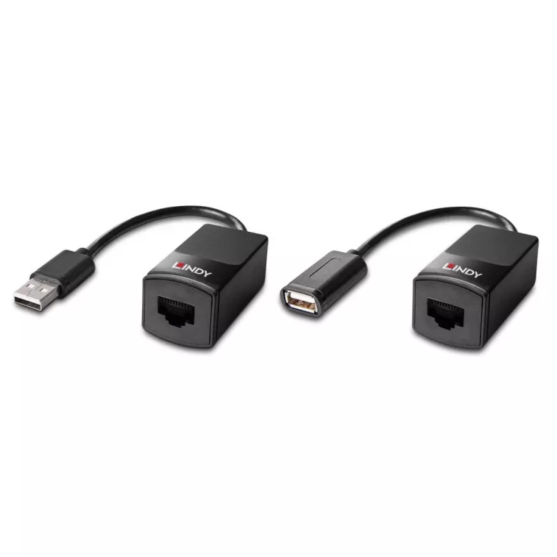 Lindy 60m USB 1.1 Cat.6 pikendaja Basic, võrgusaatja ja -vastuvõtja, 60 m, 12 Mbit/s, Cat5e, Cat6, must, plastik