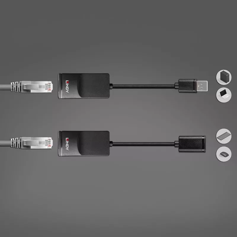 Lindy 60m USB 1.1 Cat.6 pikendaja Basic, võrgusaatja ja -vastuvõtja, 60 m, 12 Mbit/s, Cat5e, Cat6, must, plastik