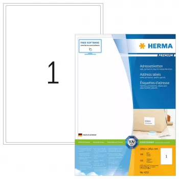 Aadressisildid Premium HERMA A4 199,6x289,1 mm valge paber matt 100 tk