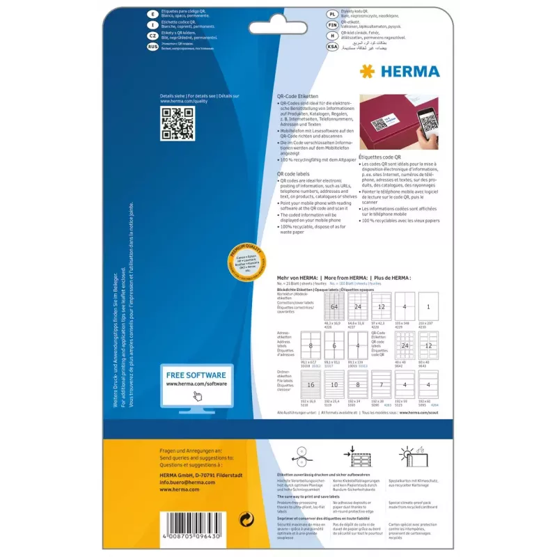 Isekleepuv printerisilt HERMA QR-koodi sildid 9643