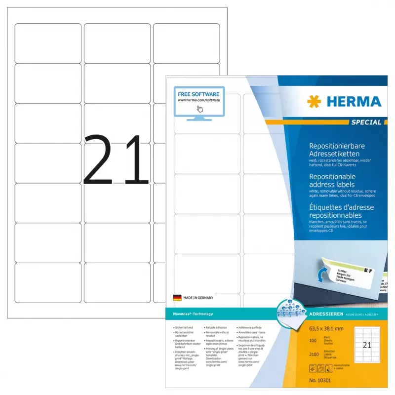 Ümberpaigutatavad aadressisildid HERMA 63,5x38,1 mm 2100 tk