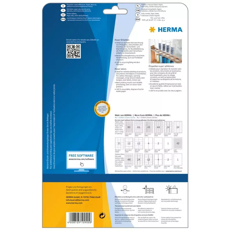 Isekleepuv printerisilt HERMA Labels A4 25,4x10 mm valge eriti tugev nakkuvus paber matt 4725 tk.
