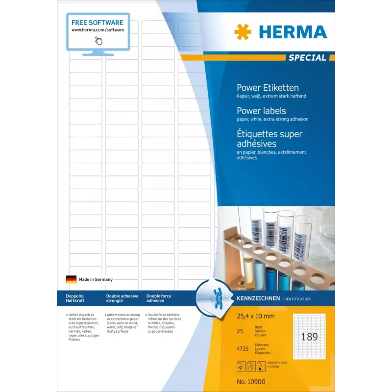 Isekleepuv printerisilt HERMA Labels A4 25,4x10 mm valge eriti tugev nakkuvus paber matt 4725 tk.
