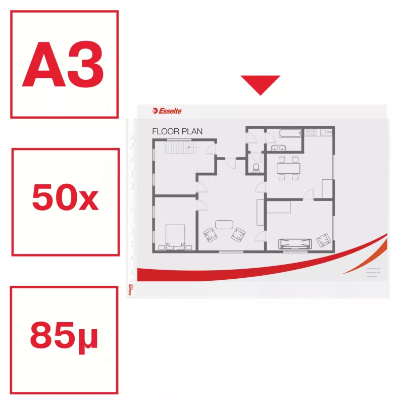Esselte Quality Pocket A3 horisontaalpaigutus, 30% tarbimiseelset taaskasutatud plasti