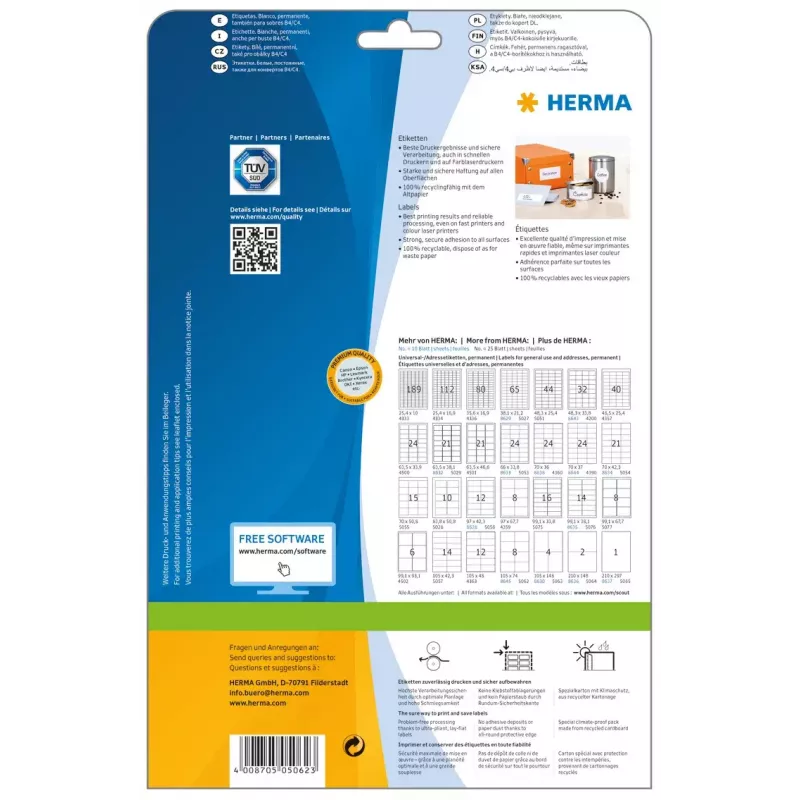 Isekleepuv printerisilt HERMA Labels Premium A4 105x74 mm