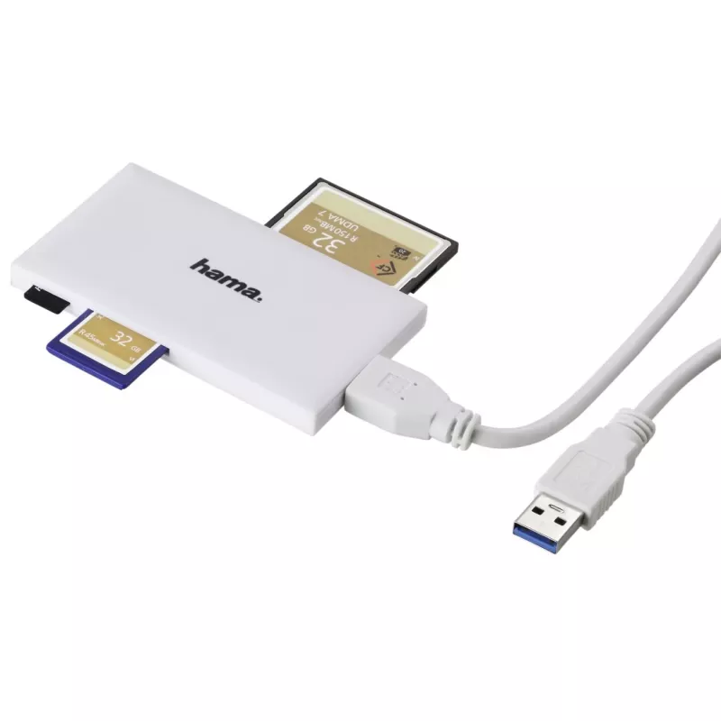 Hama USB 3.0 mitmekaardilugeja, SD/microSD/CF/MS, valge