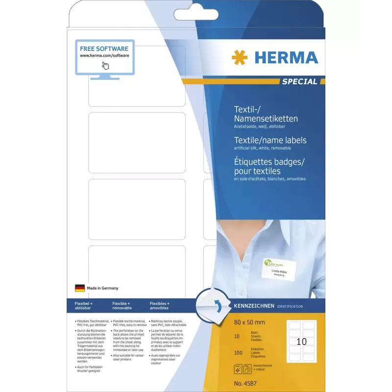 Isekleepuv silt HERMA 4587 Ümarriskülik Eemaldatav Valge