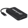 Manhattan USB-C dokk/jaotur, Pordid (x4): DisplayPort, DVI-I, HDMI või VGA, Märkus: Korraga saab kasutada ainult ühte porti, Välist toiteallikat pole vaja, Universaalne kõikidele seadmetele, Kaabel 8 cm, Must, Kolmeaastane garantii