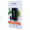 Manhattan USB-C dokk/jaotur, Pordid (x4): DisplayPort, DVI-I, HDMI või VGA, Märkus: Korraga saab kasutada ainult ühte porti, Välist toiteallikat pole vaja, Universaalne kõikidele seadmetele, Kaabel 8 cm, Must, Kolmeaastane garantii