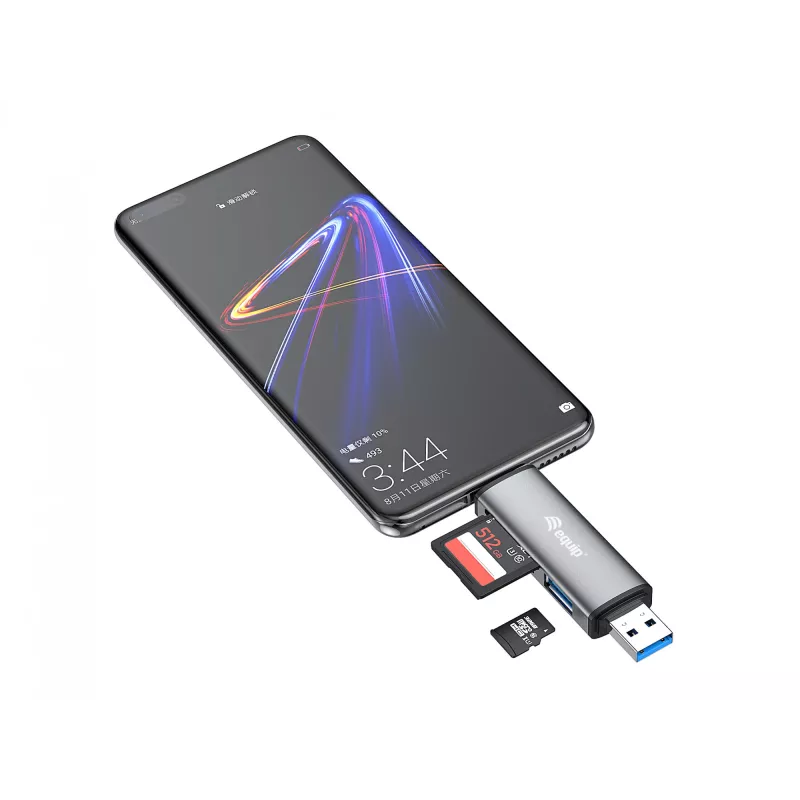 Equip kaardilugeja koos USB 3.0 jaoturi, OTG, MicroSD (TransFlash), MicroSDHC, SD, SDHC, hall, CE ja RoHS, USB 3.2 Gen 1 (3.1 Gen 1) Type-A/USB-C, 202 mm, 12 mm