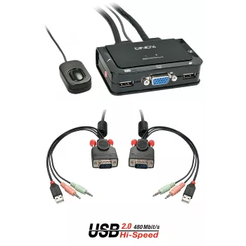 Lindy 2-pordiline VGA, USB 2.0 ja heli kaabliga KVM-lüliti