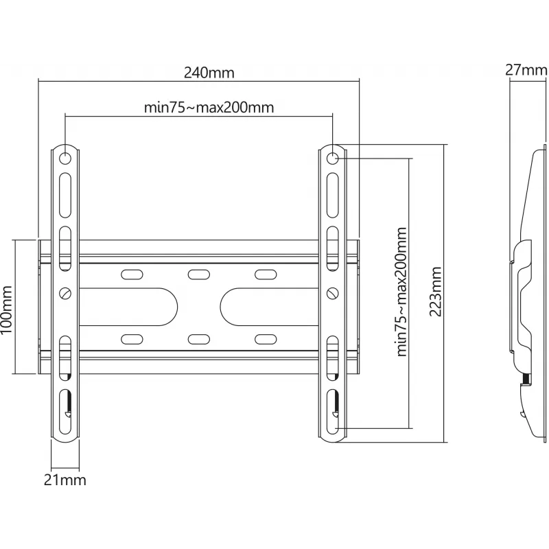 Manhattan seinale kinnitus TV-le ja monitoridele (fikseeritud üliõhuke), ekraanidele 23 tolli kuni 42 tolli, VESA ühilduvus: kõik vahemikus 75x75 mm kuni 200x200 mm - kontrollige nelja kinnitusava mõõtmeid ekraani tagaküljel, et veenduda sobivuses, max 45 kg, must, kronstein