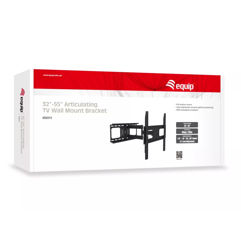 Equip 32 inch-55 inch liigendiga teleri seinakinnitusklamber, 200 x 200 mm, 400 x 400 mm, -20 - 10°, -90 - 90°, teras, must