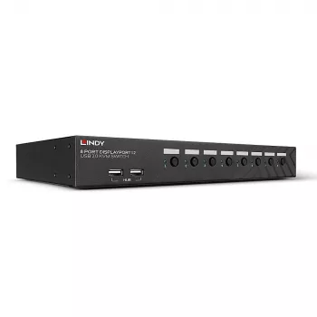 Lindy 8-pordiline DisplayPort 1.2, USB 2.0 ja heli KVM-lüliti, 3840 x 2160 pikslit, 4K Ultra HD, riiulipaigaldus, 1U, must