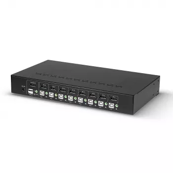 Lindy 8-pordiline DisplayPort 1.2, USB 2.0 ja heli KVM-lüliti, 3840 x 2160 pikslit, 4K Ultra HD, riiulipaigaldus, 1U, must