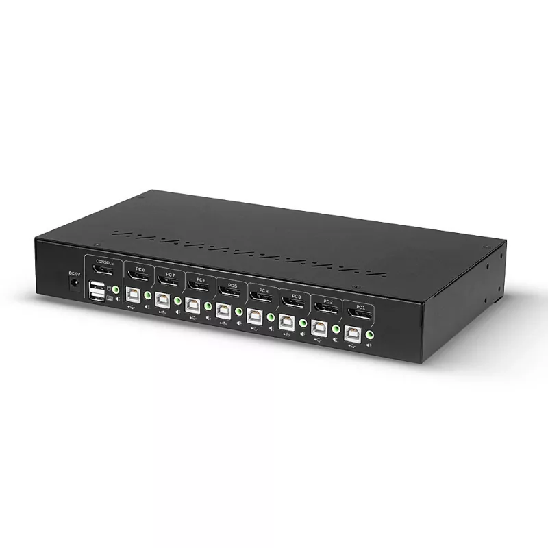 Lindy 8-pordiline DisplayPort 1.2, USB 2.0 ja heli KVM-lüliti, 3840 x 2160 pikslit, 4K Ultra HD, riiulipaigaldus, 1U, must