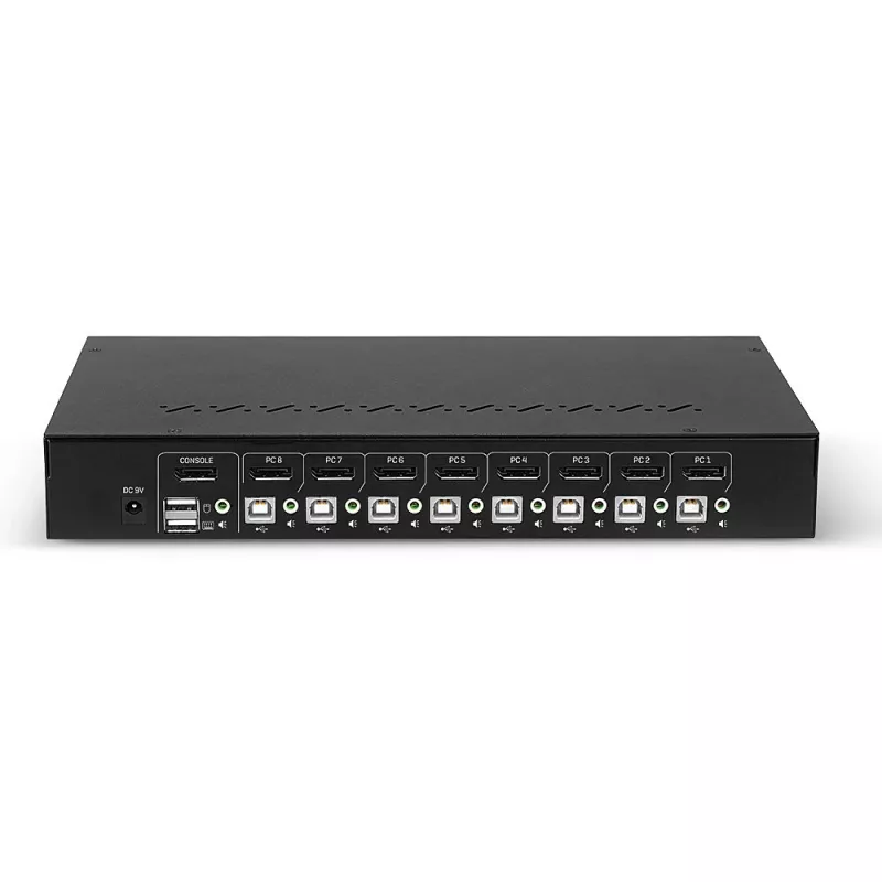Lindy 8-pordiline DisplayPort 1.2, USB 2.0 ja heli KVM-lüliti, 3840 x 2160 pikslit, 4K Ultra HD, riiulipaigaldus, 1U, must