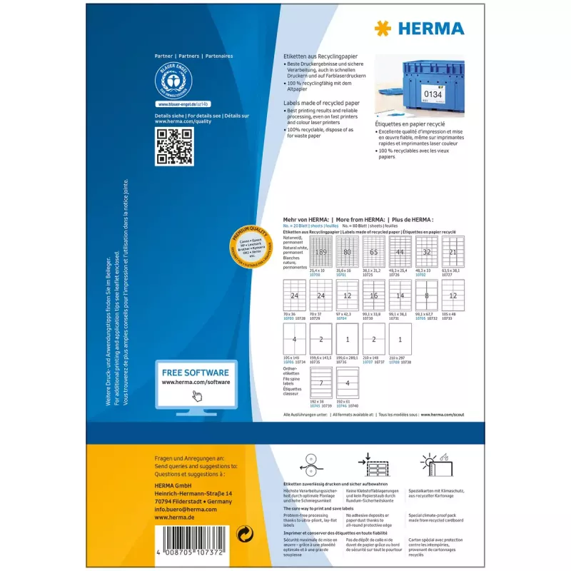 Isekleepuv printerisilt HERMA 10737 Valge 21x14,8 cm 160 silti