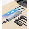 Manhattan USB-C dokk/jaotur, pordid (x6): Ethernet, HDMI, USB-A (x3) ja USB-C, toiteedastusega (PD) 100 W – vajab välist USB-C laadijat (ei kuulu komplekti). USB-toitega (välist toiteallikat pole vaja), kui PD ei kasutata
