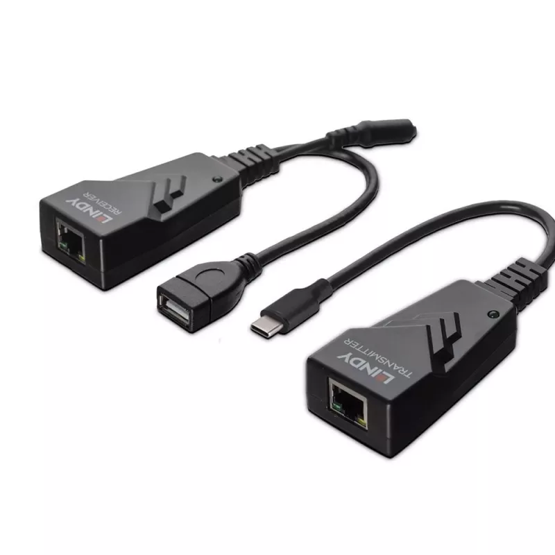 Lindy 100m USB 2.0 Type C Cat.6 pikendaja, võrgusaatja ja -vastuvõtja, 100 m, 480 Mbit/s, Cat5e, Cat6, CH317Q, CH9317, RTL8211E, must