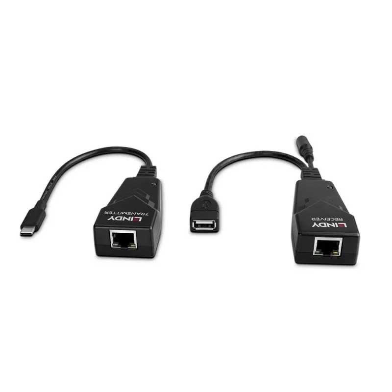 Lindy 100m USB 2.0 Type C Cat.6 pikendaja, võrgusaatja ja -vastuvõtja, 100 m, 480 Mbit/s, Cat5e, Cat6, CH317Q, CH9317, RTL8211E, must