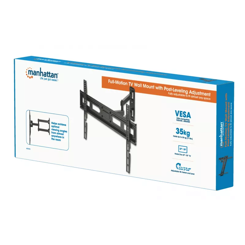 Manhattan seinale kinnitus teleritele ja monitoridele (täisliigutus), ekraanidele 32 tolli kuni 65 tolli, VESA ühilduvus: kõik vahemikus 100x100 mm kuni 600x400 mm – kontrollige nelja kinnitusava mõõtmeid ekraani tagaküljel, et veenduda sobivuses, max 35 kg, must, kronstein, eluaegne garantii